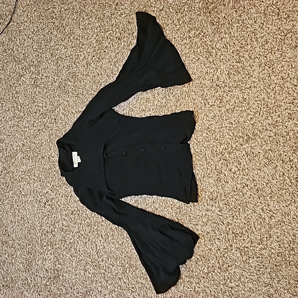 Sheer black bell sleeve button down